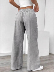 Chic striped drawstring maternity pants with pockets, wide leg, comfortable fit