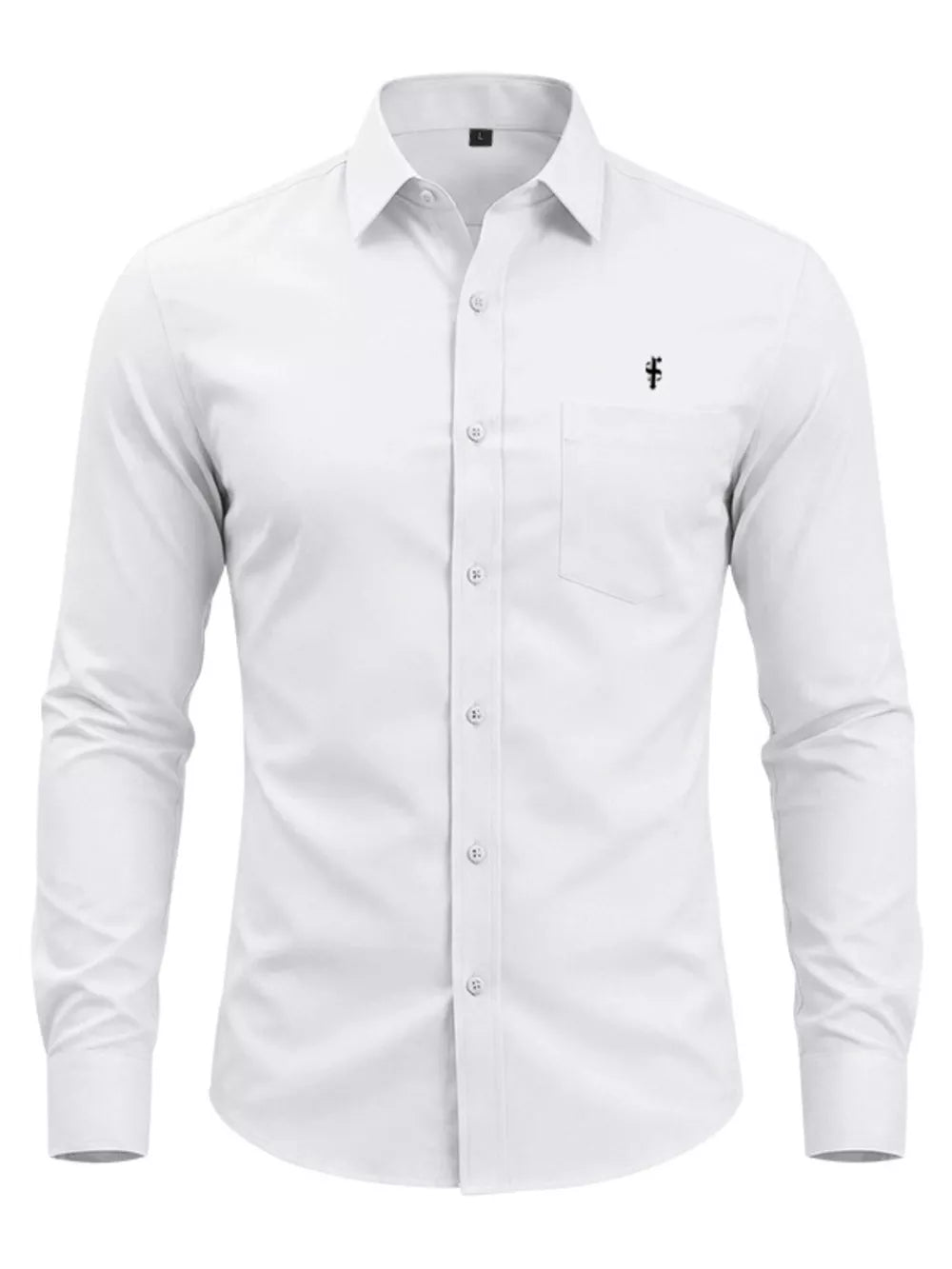 Men's Slim Fit Button Up Shirt Plus Size in Black, model styling view