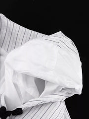 Pinstripe Cropped Blazer And Pleated Shorts Set in Light Gray, view 15