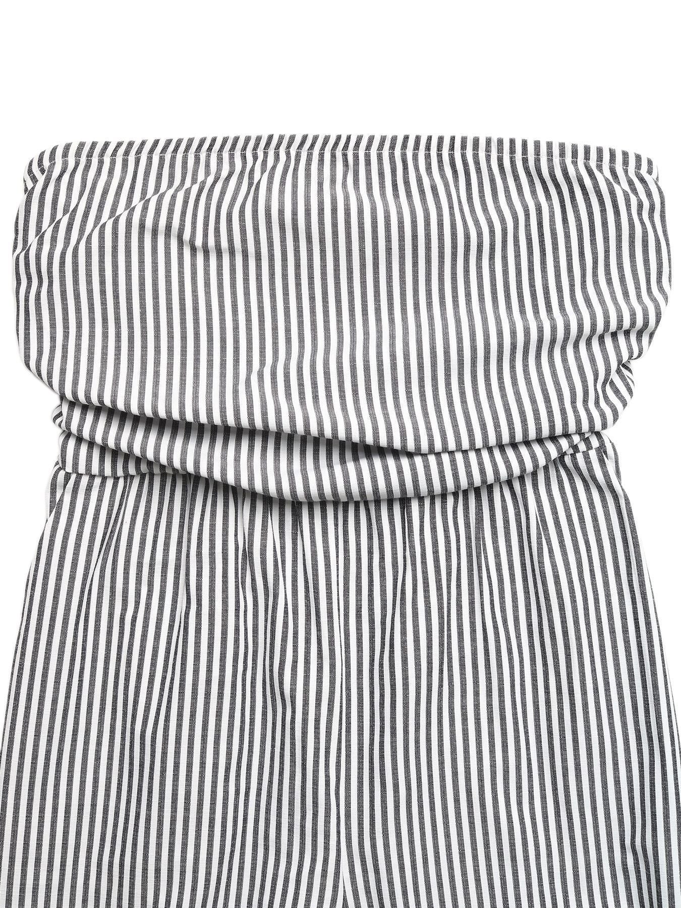 Stripe maternity romper cover up with cinched waist detail and wide legs.