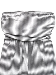 Stripe maternity romper cover up with cinched waist detail and wide legs.