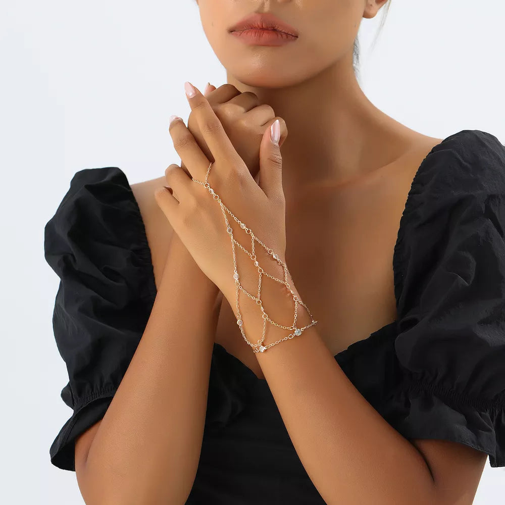 Elegant 18k Gold-plated Chain Bracelet With Rhinestones in Gold, alternate angle