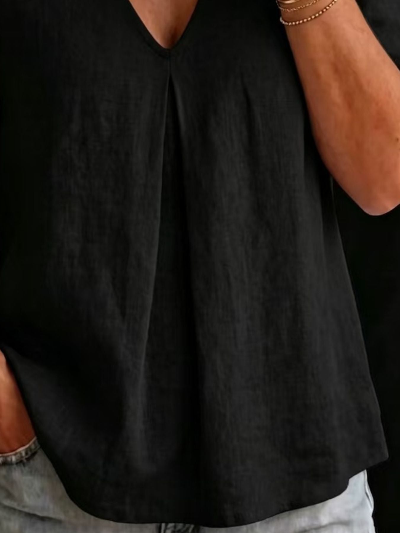 Effortlessly Chic Pleated V-neck Shirt