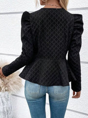 Puff Sleeve Textured Jacquard Jacket in Pink, close-up detail