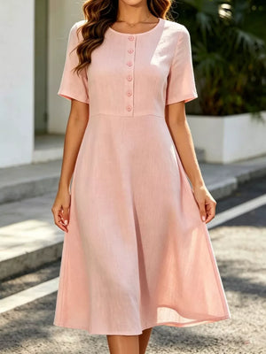 Button Detail A-line Midi Dress in Red, side view