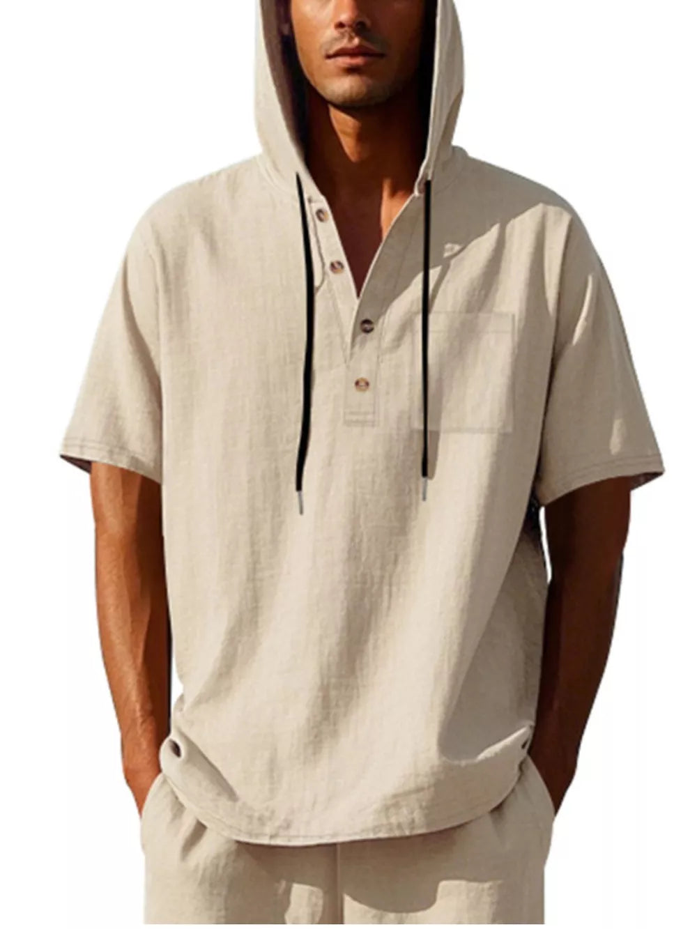 Casual Hooded Shirt With Button Placket