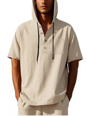 Casual Hooded Shirt With Button Placket