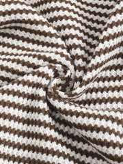 Baby waffle knit set with brown and white horizontal stripes.