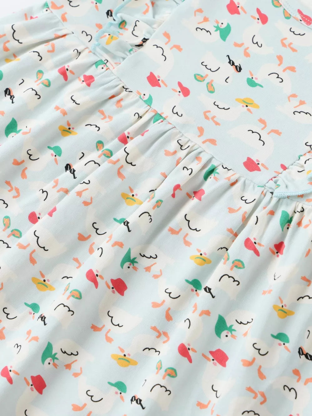 Children's Ruffle Sleeve Cartoon Print Dress, close-up detail