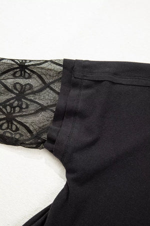 Black maternity t-shirt with lace-embellished sleeves