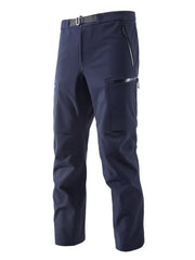 Dark blue cargo sweatpants with a quick-dry fabric and zippered pockets.