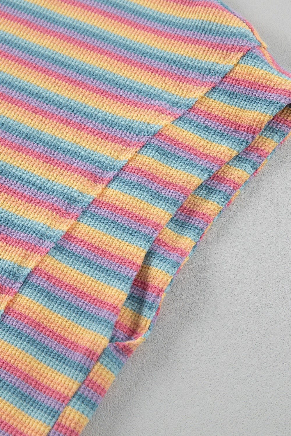 Rainbow striped ribbed cotton loungewear set with tassel detail