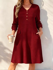 Full Size Ribbed Knit V-neck Dress Plus Size in White, model styling view
