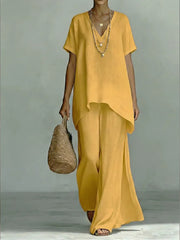 Effortless V-neck Top & Wide-leg Pant Set