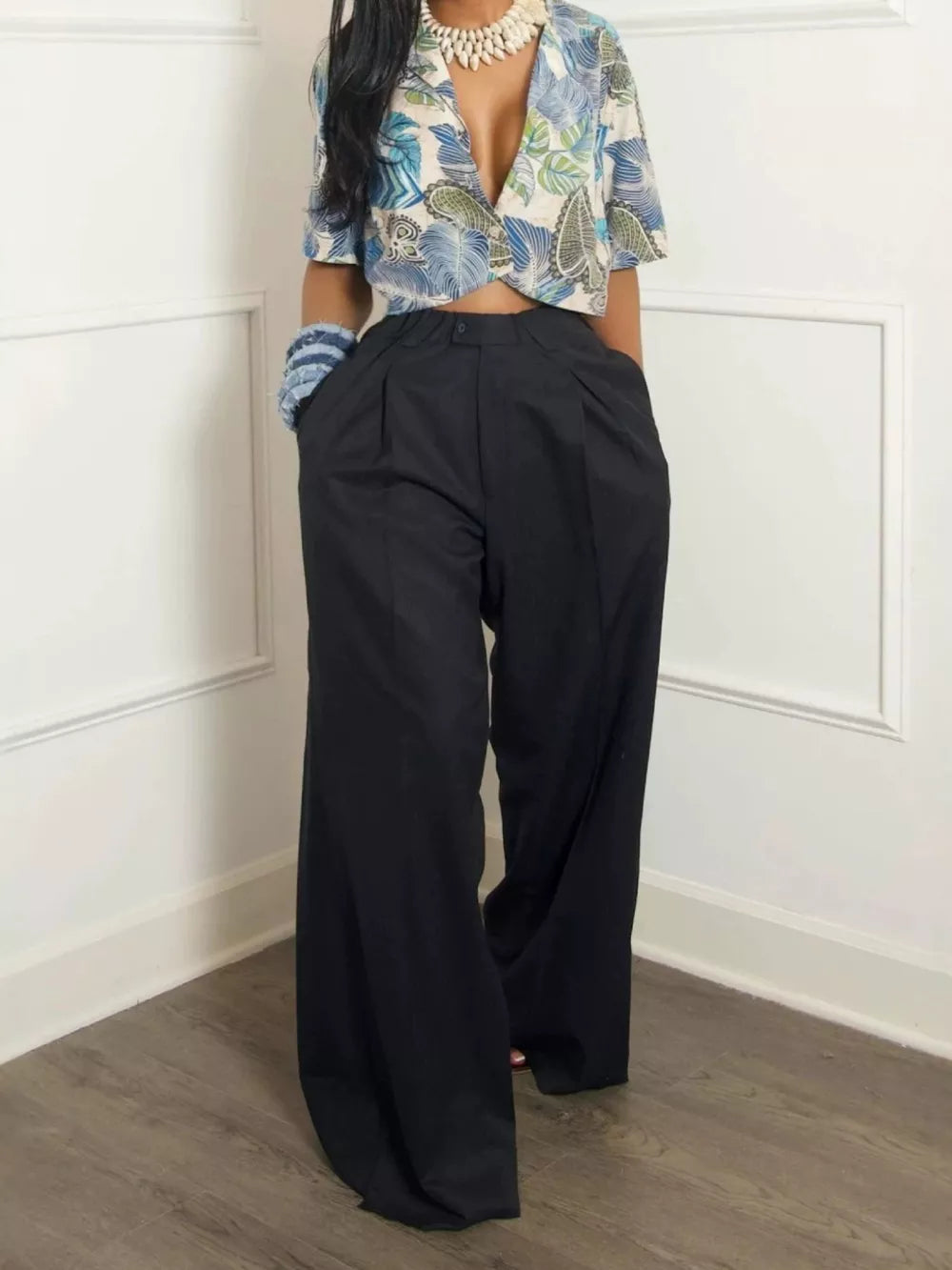 Wide Leg Pleated Pants in Khaki, side view