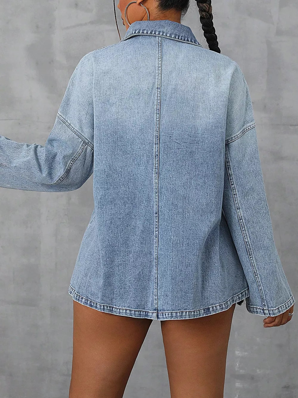 Collared denim top with ombre wash and relaxed fit.