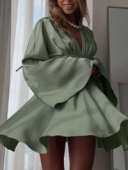 Lustrous Satin Mini Dress With Flowy Sleeves