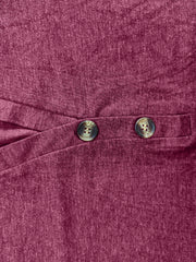 Buttoned Henley slouch tee in cerise with two decorative buttons and a crossover detail.