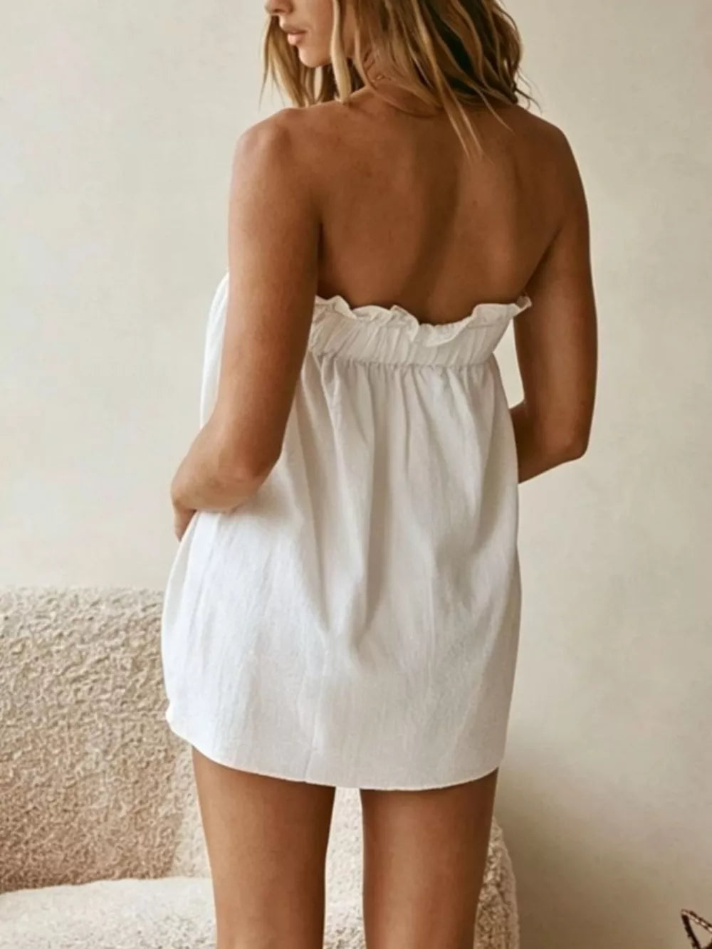 Full Size Strapless Top & High-waisted Skirt Set, back view