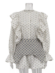 Ruffled Floral Mini Dress With Belted Detail