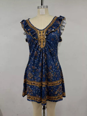 Ruffled V-neck Mini Dress, back view