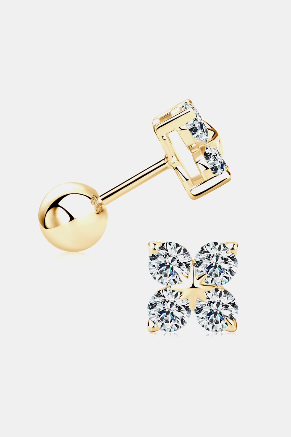 Gold four-stone stud earrings with clear cubic zirconia in sterling silver.