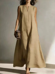 Notched Neck Sleeveless Maxi Dress