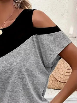 Cold Shoulder Color Block T-shirt in White, side view