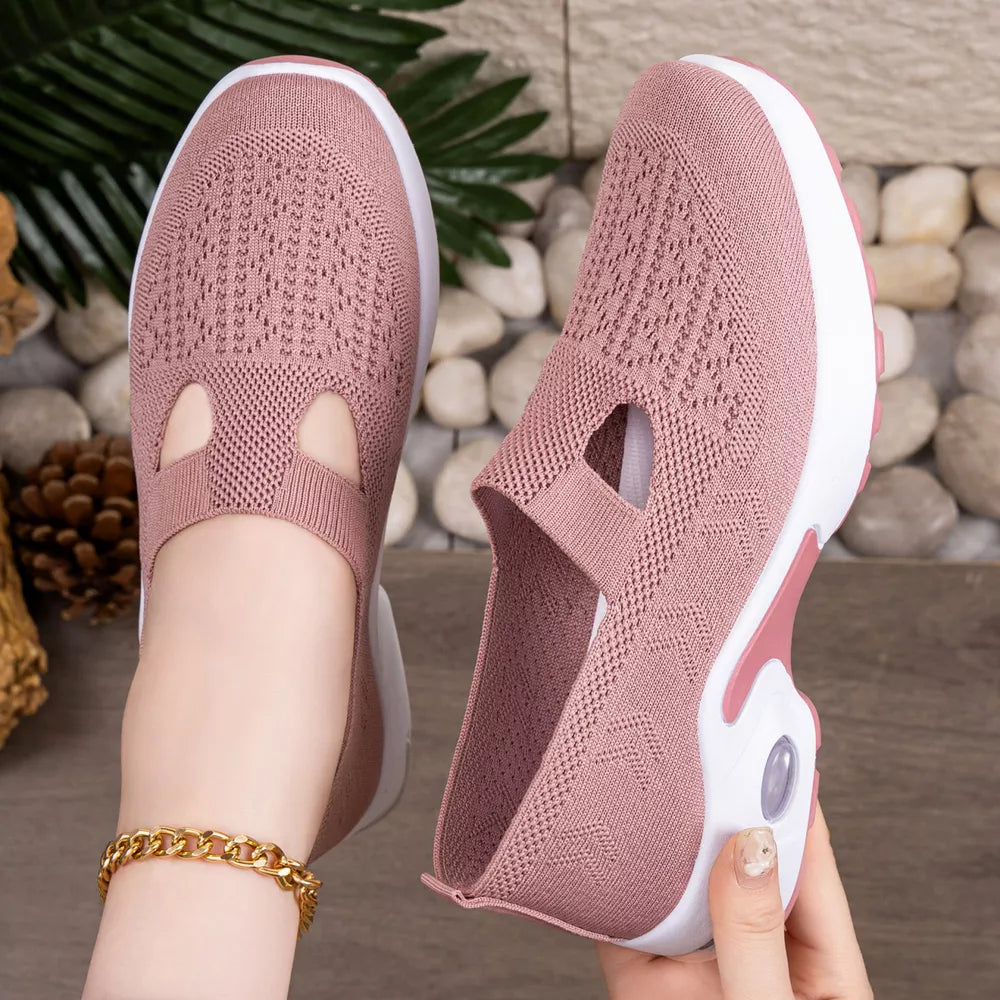 Round Toe Slip-ons in Pink, alternate angle