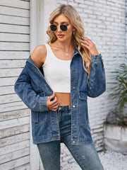 Denim button-up jacket in Dusty Blue with chest pockets and a relaxed fit.