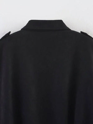 Black oversized zip-up jacket with epaulets and collar detail