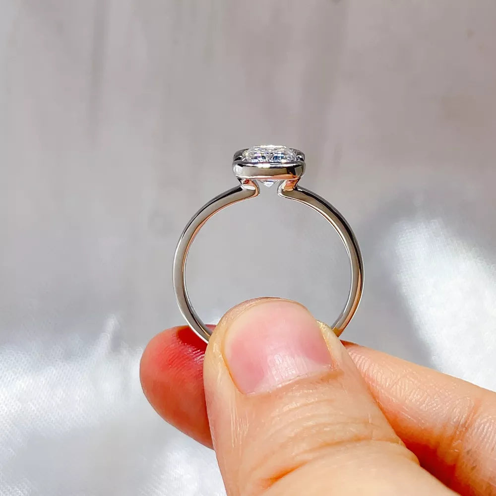 0.3 Carat Moissanite Solitaire Ring In Sterling Silver, side view