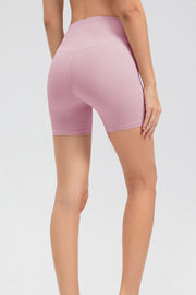 Lilac ribbed contour active bike shorts with a high waist.