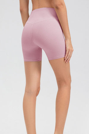 Lilac ribbed contour active bike shorts with a high waist.