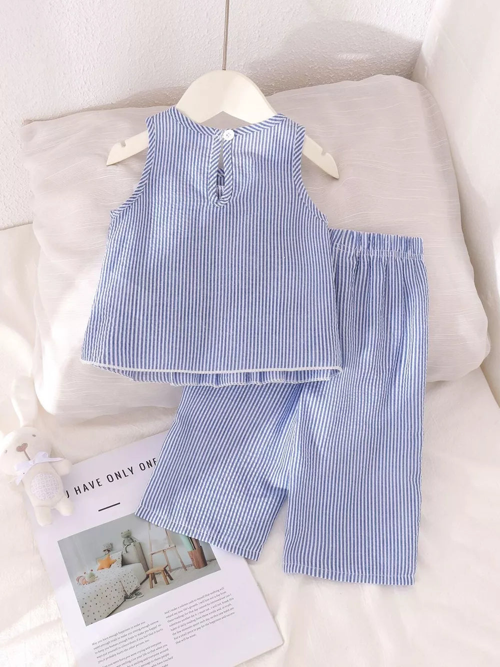 Children's Striped Sleeveless Top And Pants Set in Blue, alternate angle