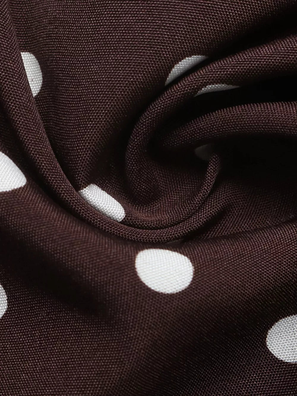 Brown polka dot maxi dress fabric detail with square neckline