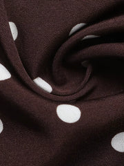 Brown polka dot maxi dress fabric detail with square neckline