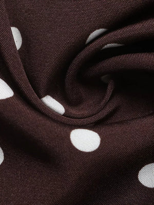 Brown polka dot maxi dress fabric detail with square neckline