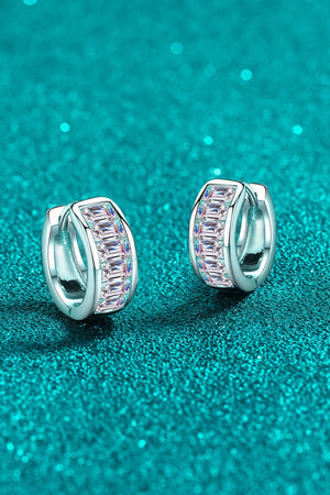 Silver baguette cut crystal huggie hoops with sparkling details.