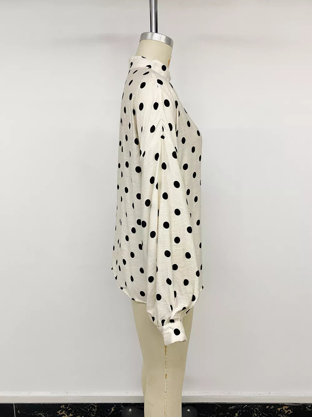 Polka Dot Button-up Shirt in Beige, alternate angle