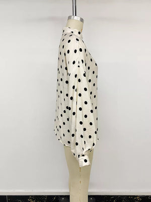 Polka Dot Button-up Shirt in Beige, alternate angle