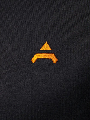 Black t-shirt with embroidered orange crest detail