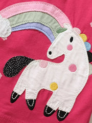 Embroidered Unicorn Pocketed Toddler Dress
