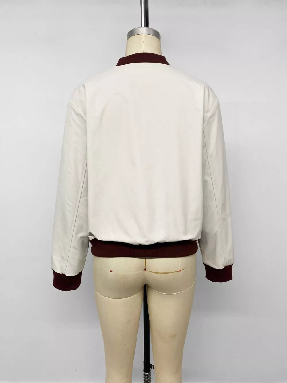 Contrast Trim Zip Up Jacket in White, fit detail