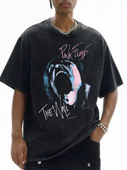 Black oversized graphic t-shirt with Pink Floyd The Wall art, cotton, short sleeves