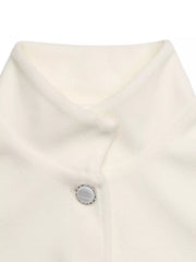Belted button-up trench coat in beige with a decorative button detail at the collar.