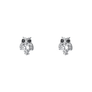 Sterling owl stud earrings with clear and black crystals