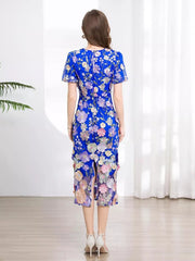 Embroidered Floral Puff Sleeve Midi Dress