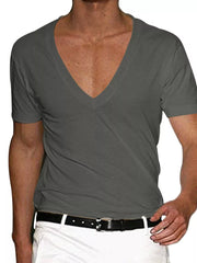 Men's Full Size Deep V-neck T-shirt Plus Size in Khakis, model styling view