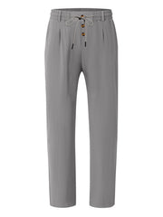 Men's grey loose fit drawstring pants with button detail